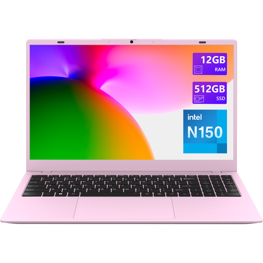Pink Laptop,15.6 Inch Laptop Computer,12GB RAM 512GB SSD,4-Cores N150 Processor(Beat to N95,N5095),Up to 3.6 GHz, WiFi 6, BT 5.2, Webcam, USB-C