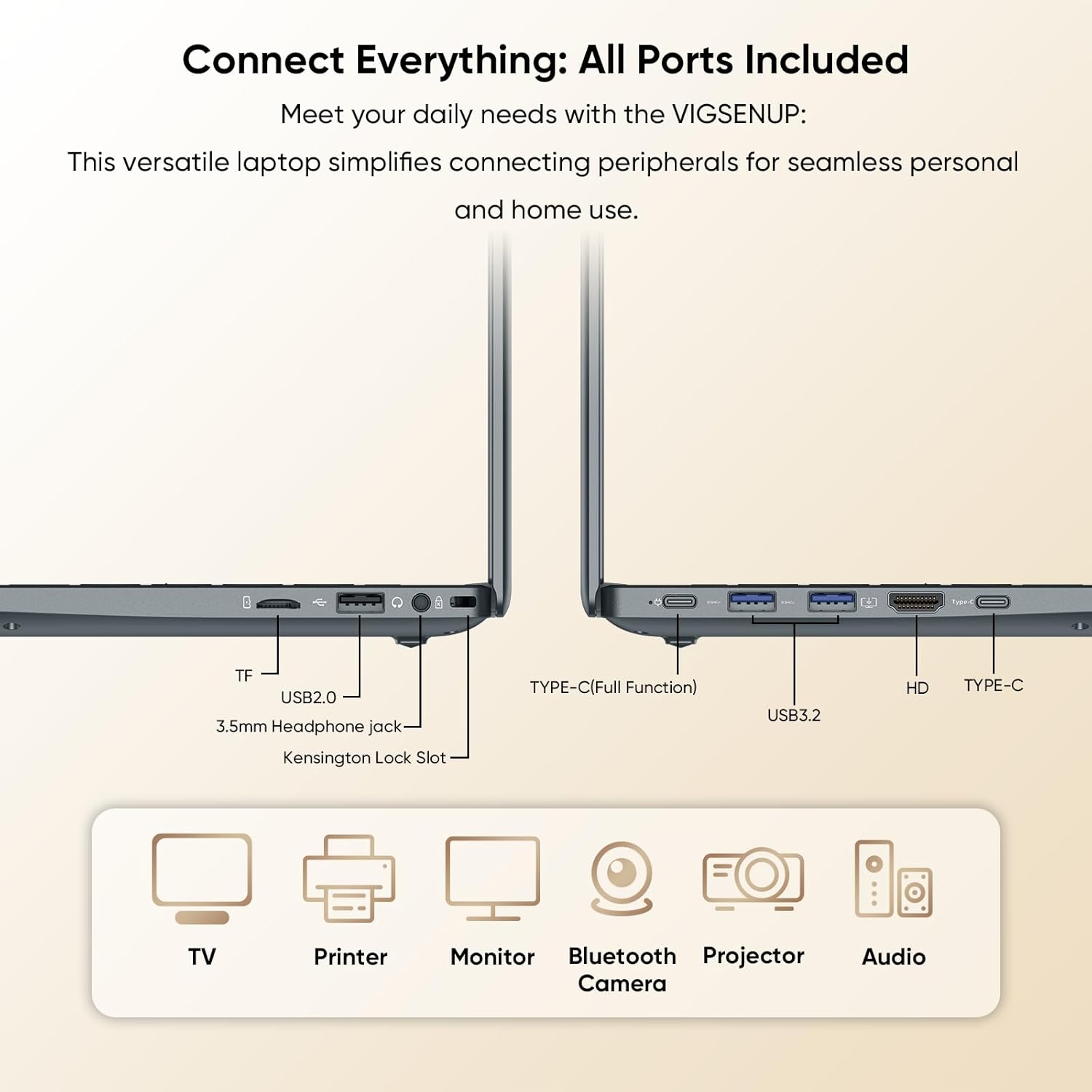 VIGSENUP Laptop,15.6'' Laptop Computer,8GB RAM LPDDR4 128GB SSD(Expandable to 1TB), AMD Athlon Processor Up to 2.6 GHz,WiFi 5,BT 5.0, Webcam, Portable and Slim Laptop