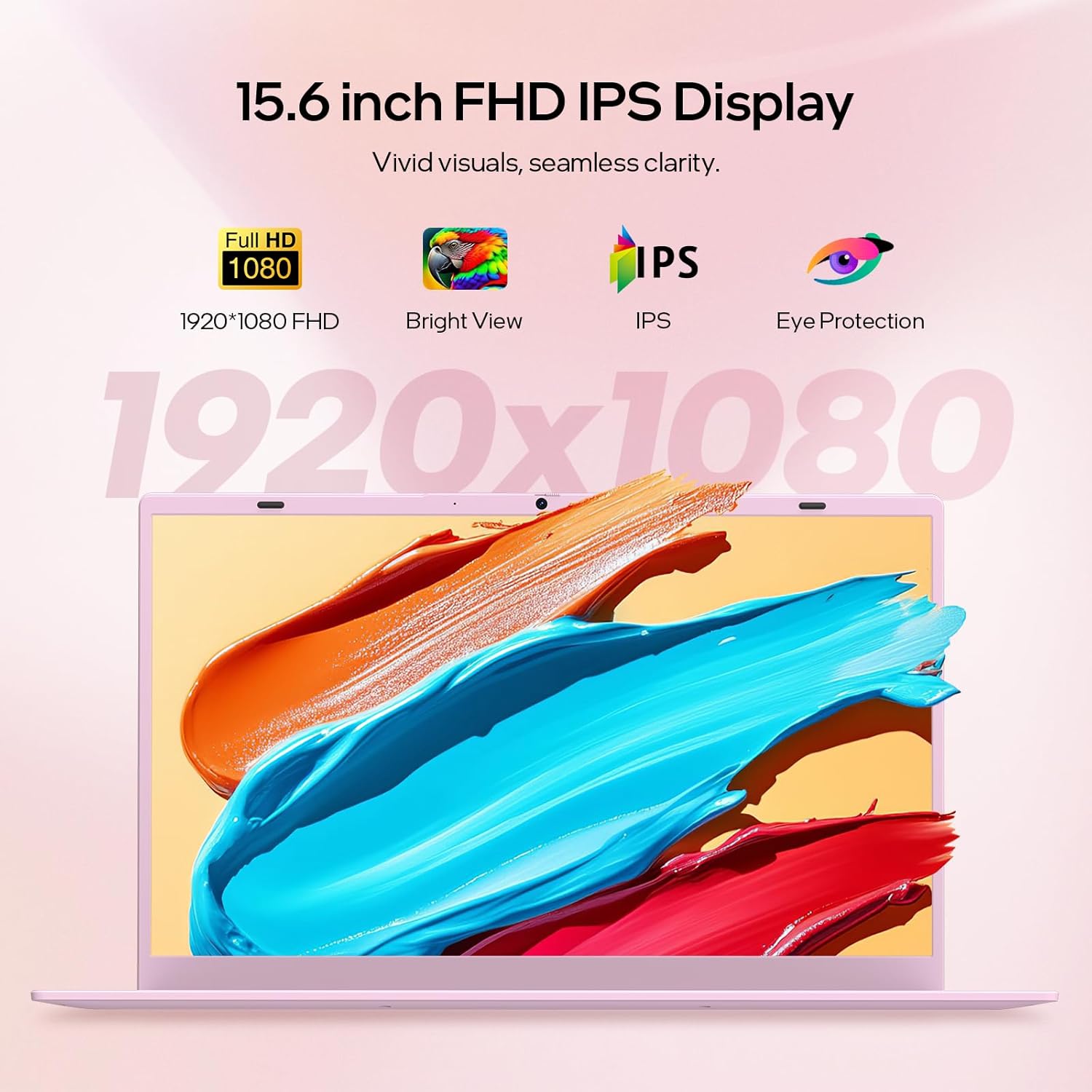 Pink Laptop,15.6 Inch Laptop Computer,12GB RAM 512GB SSD,4-Cores N150 Processor(Beat to N95,N5095),Up to 3.6 GHz, WiFi 6, BT 5.2, Webcam, USB-C