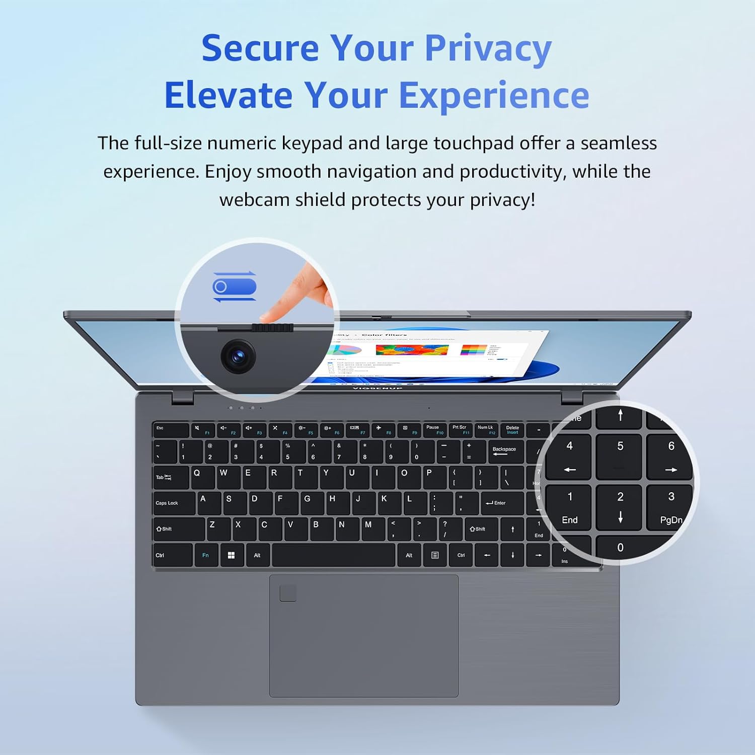 VIGSENUP Laptop, 12GB LPDDR5 RAM 1TB SSD, 15.6 Inch Laptop Computer, N95 Quad Core Processor, Up to 3.4GHz, WiFi 5, BT 5.0, USB-C, Fingerprint,Gray