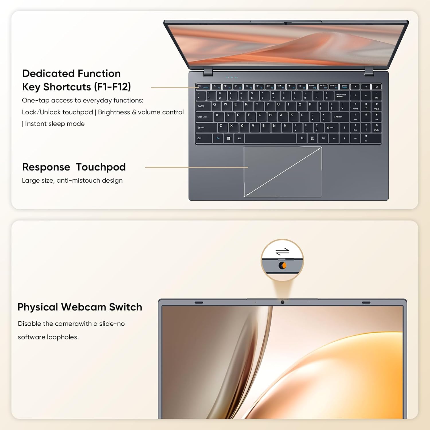 VIGSENUP Laptop,15.6'' Laptop Computer,8GB RAM LPDDR4 128GB SSD(Expandable to 1TB), AMD Athlon Processor Up to 2.6 GHz,WiFi 5,BT 5.0, Webcam, Portable and Slim Laptop