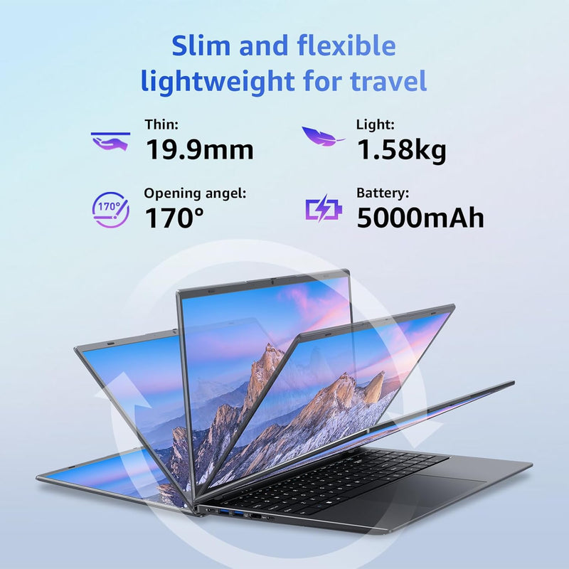 VIGSENUP Laptop, 12GB LPDDR5 RAM 1TB SSD, 15.6 Inch Laptop Computer, N95 Quad Core Processor, Up to 3.4GHz, WiFi 5, BT 5.0, USB-C, Fingerprint,Gray