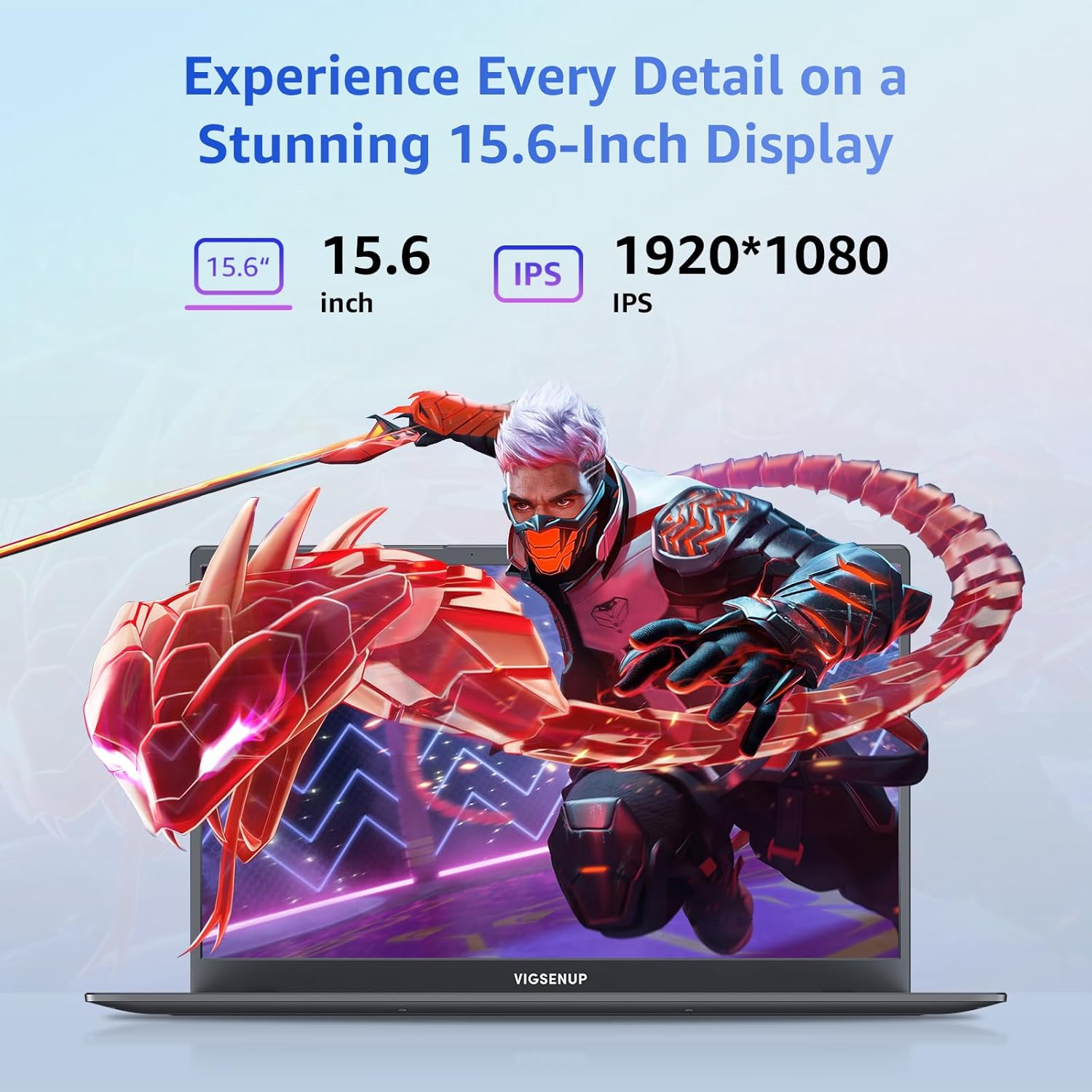 VIGSENUP Laptop, 12GB LPDDR5 RAM 1TB SSD, 15.6 Inch Laptop Computer, N95 Quad Core Processor, Up to 3.4GHz, WiFi 5, BT 5.0, USB-C, Fingerprint,Gray