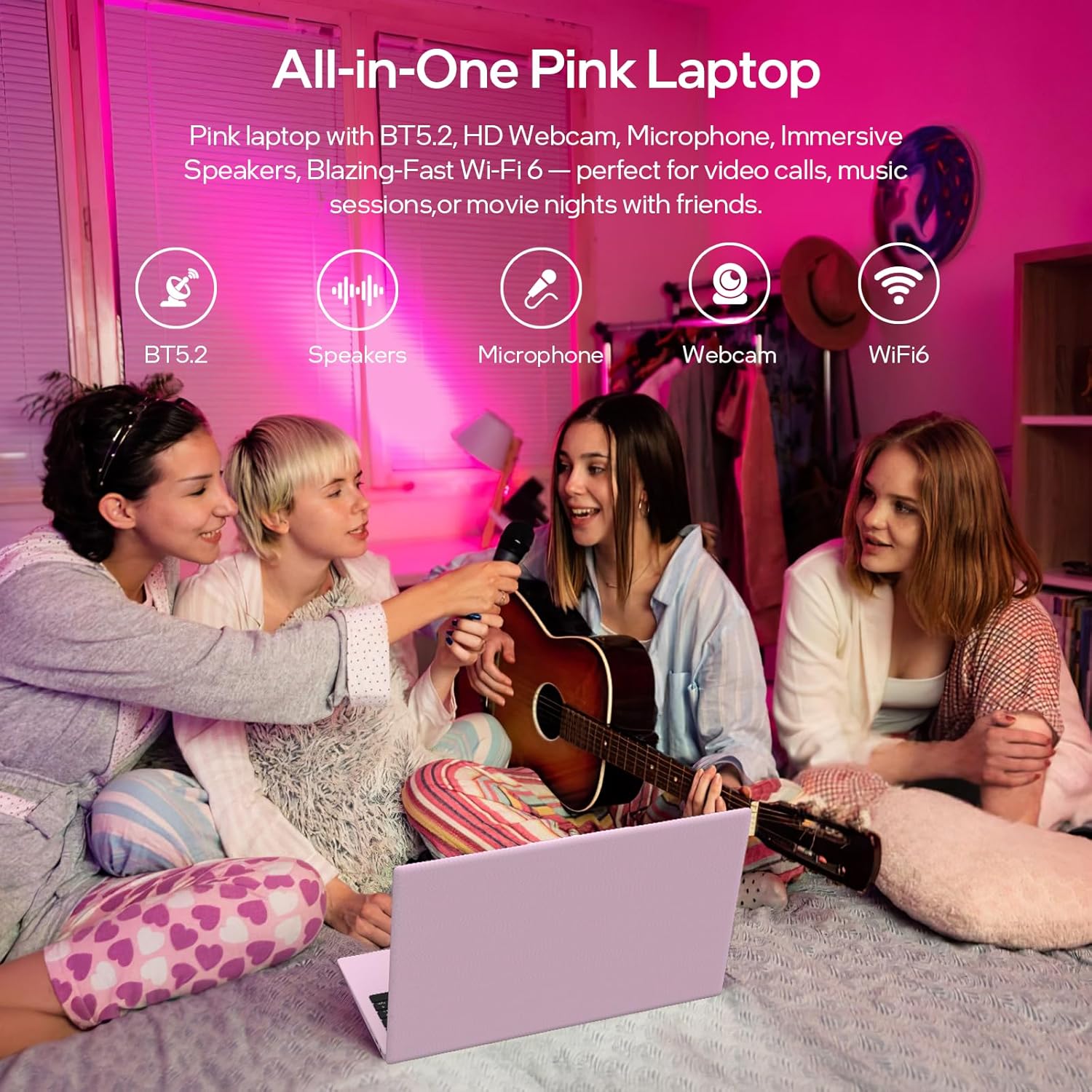 Pink Laptop,15.6 Inch Laptop Computer,12GB RAM 512GB SSD,4-Cores N150 Processor(Beat to N95,N5095),Up to 3.6 GHz, WiFi 6, BT 5.2, Webcam, USB-C