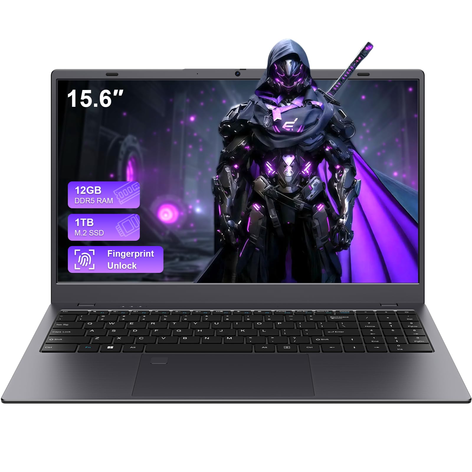 VIGSENUP Laptop, 12GB LPDDR5 RAM 1TB SSD, 15.6 Inch Laptop Computer, N95 Quad Core Processor, Up to 3.4GHz, WiFi 5, BT 5.0, USB-C, Fingerprint,Gray